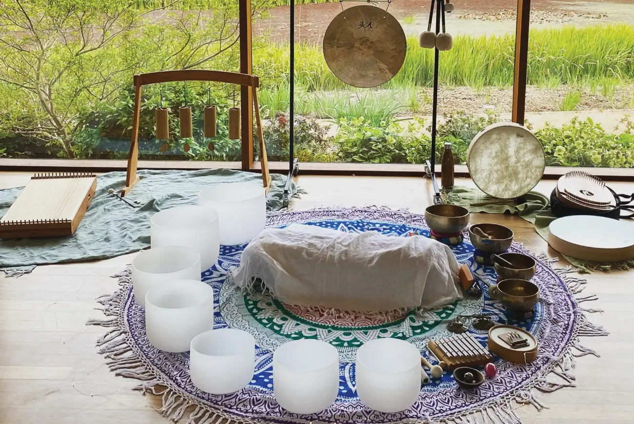 One-on-one sound healing session using tuning forks and crystal bowls